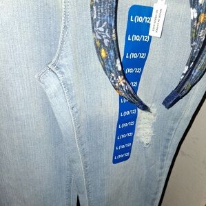 Light Blue Denim Jeans with Floral Headband Skinny Girls Jeans Size 10/12 New